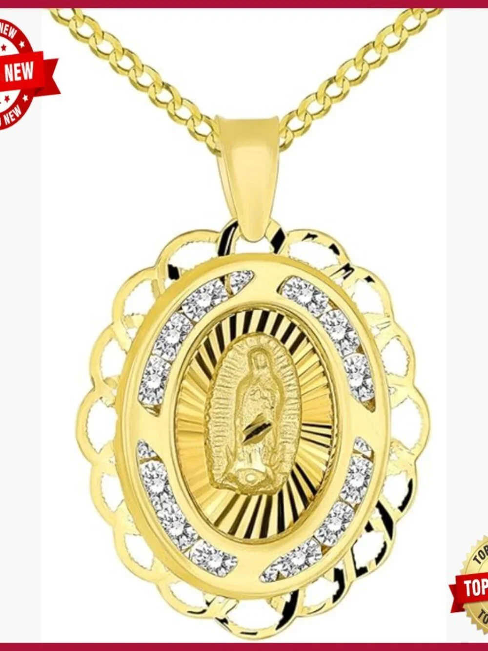 14K Yellow Gold Our Lady of Guadalupe Cuban Link Pendant Necklace